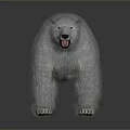 Detailed 3D Polar Bear Model with White Fur Standing on Dark Background and Open Mouth