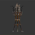 Rustic Iron Lighting Combination With Wooden Logs And Decorative Stand For Indoor Use