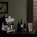 White Home Coffee Machine With Wine Bottles And Paper Bags Near Blinds