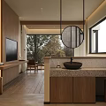 Modern Hotel Guest Room Interior With Large Windows Natural View Bathtub And Cozy Bed