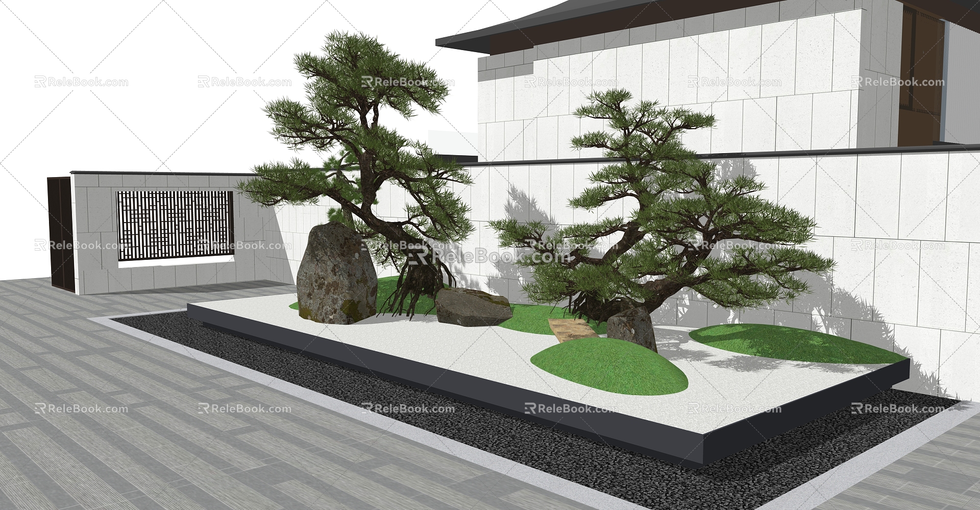 Modern Landscape Micro-terrain Landscape Stone Pine Tree Landscape 3d model