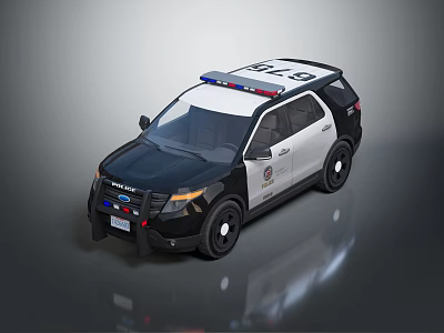 Sleek Black And White Police SUV With Flashing Roof Lights And Official Logo 3d model