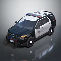 Sleek Black And White Police SUV With Flashing Roof Lights And Official Logo