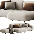 Modern Beige Sectional Sofa With Brown Gray Pillows And Throw Blanket 3d model