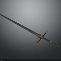Decorative Medieval Sword With Blue Blade Golden Accents And Black Cross Guard