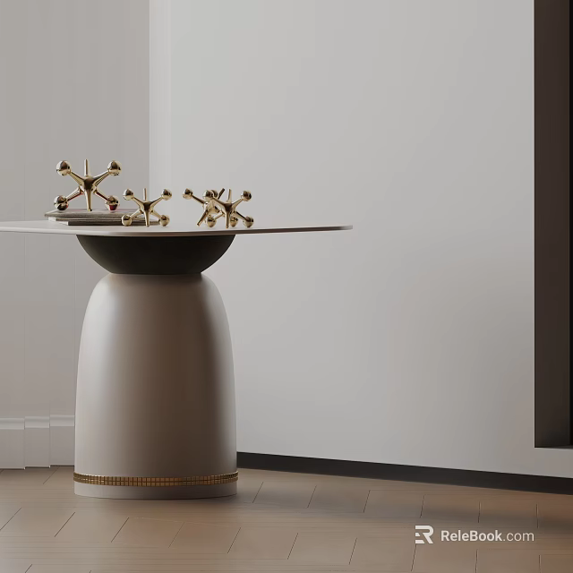 Elegant Modern Side Table With White Base Gold Accents And Round Top Decorative Objects 3d model 