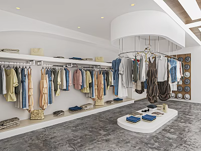 Modern Clothing Store With Hanging Apparel Various Styles And Spacious Display Areas 3d model
