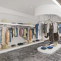 Modern Clothing Store With Hanging Apparel Various Styles And Spacious Display Areas