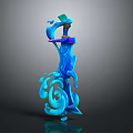 Artistic Blue Curved Sculpture Carving With Fantasy Flowing Shapes And Intricate 3D Details