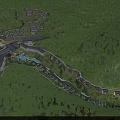 Aerial View Planning of Resort Complex With Forest Surroundings and Illuminated Buildings