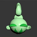 Green Cartoon Cat Like Animal With Big Pink Eyes And Pointed Ears
