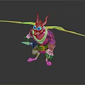3D Fantasy Character Model With White Horned Head Purple Body And Yellow Orange Wings