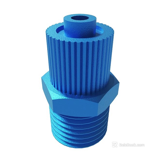 Blue Detailed Industrial Mechanical Part Featuring Threaded Structure And Hexagonal Base 3d model 