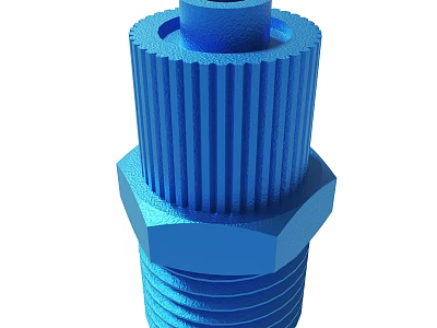 Blue Detailed Industrial Mechanical Part Featuring Threaded Structure And Hexagonal Base 3d model