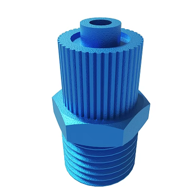 Blue Detailed Industrial Mechanical Part Featuring Threaded Structure And Hexagonal Base 3d model