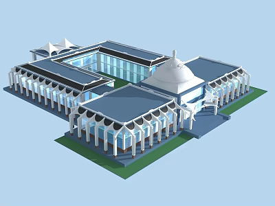 Traditional Islamic Style Architecture With White Dome Arched Windows Columns And Courtyard 3d model