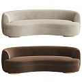 Curved Design Brown And Light Gray Velvet Sofas With Wooden Legs For Living Room