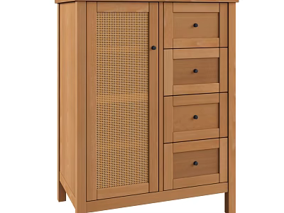 Wooden Entryway Console Side Cabinet With Rattan Doors And Storage Drawers 3d model