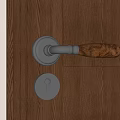Wooden Door Handle With Wood And Metal Design And Keyhole On Brown Wooden Door