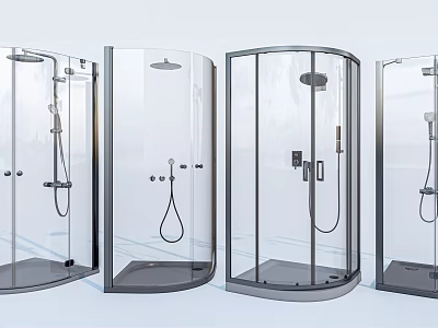 Modern Glass Shower Enclosures Featuring Various Designs And Multiple Shower Fixtures 3d model