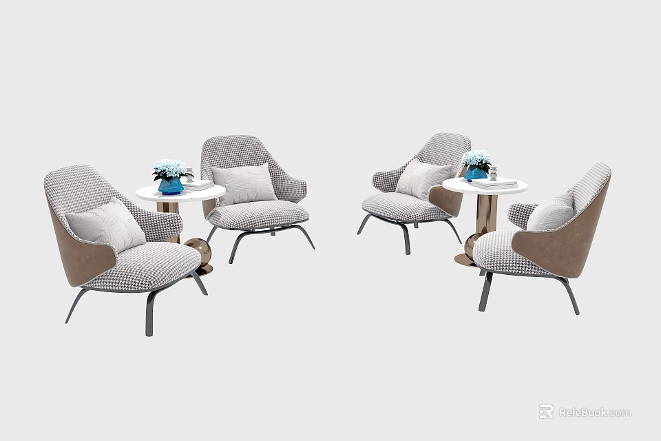 Modern Cozy Table And Chair Set With Upholstered Seats Accent Pillows And Round Side Tables 3d model 