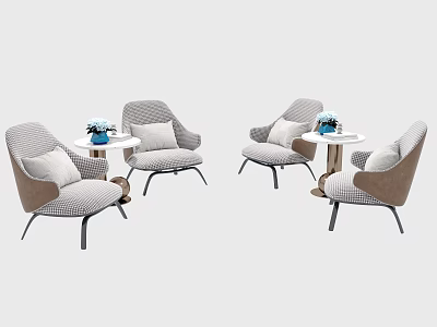 Modern Cozy Table And Chair Set With Upholstered Seats Accent Pillows And Round Side Tables 3d model
