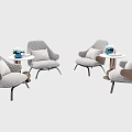 Modern Cozy Table And Chair Set With Upholstered Seats Accent Pillows And Round Side Tables