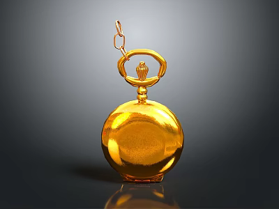 Gold Pocket Watch With Chain Link And Crown Decor Shiny Smooth Surface Against Dark Background 3d model