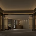 New Chinese Style Club Hall Rotating Stairs Chinese Style Light Box Tea Table and Chair Screen 3d model