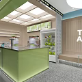 Bright Modern Milk Tea Shop Interior With Green Counter Staff And Beverage