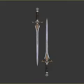 Two Ornate Medieval Swords With Double Edged Metal Blades Leather Wrapped Handles And Decorative Hilts