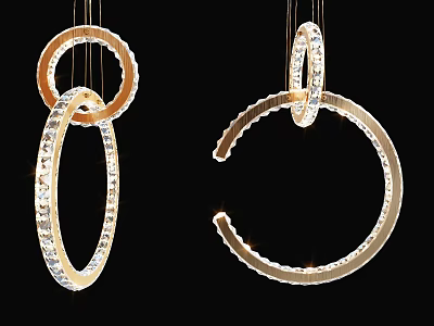 Modern Circular Design Chandeliers With Sparkling Crystal Rings And Metallic Accents 3d model