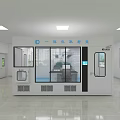 Modern Laboratory Interior With Blue Floor White Walls And Experiment Counter