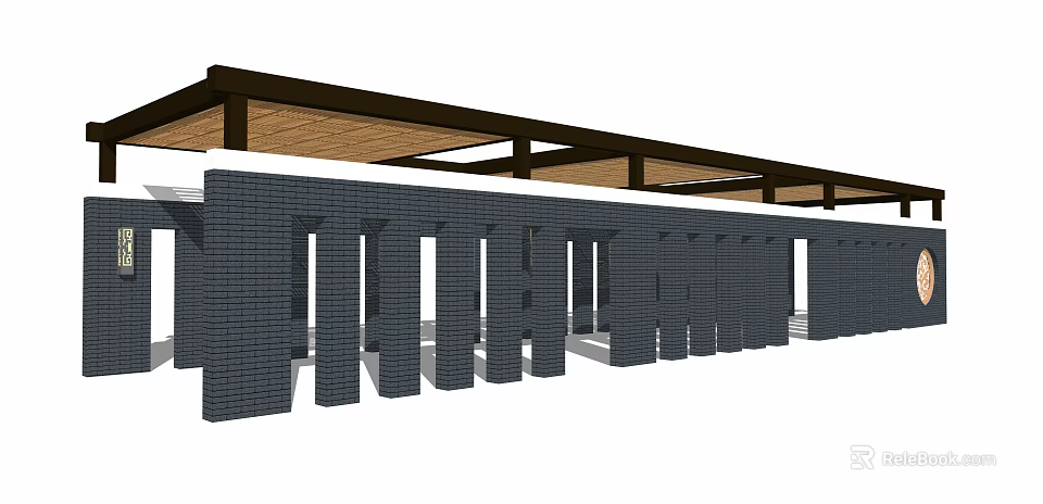 Modern Pergola with Brick Columns and Wooden Beam Roof Structure 3d model 