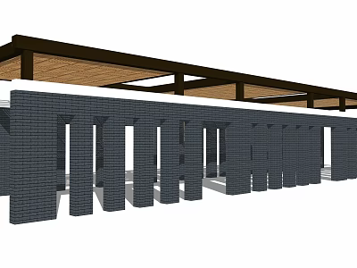 Modern Pergola with Brick Columns and Wooden Beam Roof Structure 3d model