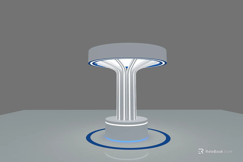 Sleek Modern Illuminated Pillar With Circular Top Blue Base Ring And Multiple Columns 3d model 
