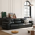 Black Leather Sectional Sofa in Modern Living Room with Decorative Pillows and Stylish Accents