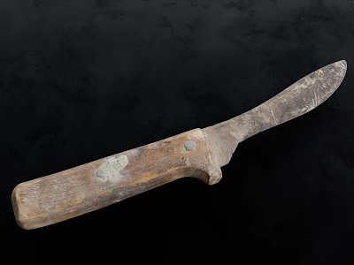 Handcrafted Vintage Hardware Tool Knife with Wooden Handle and Worn Blade 3d model