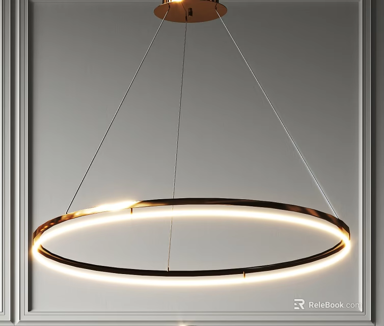 Minimalist Modern Chandelier With Circular Illuminated Ring And Metal Finish 3d model 