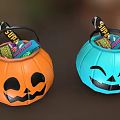Halloween Pumpkin Shaped Decorative Lights in Orange and Blue with Smiley Faces Design