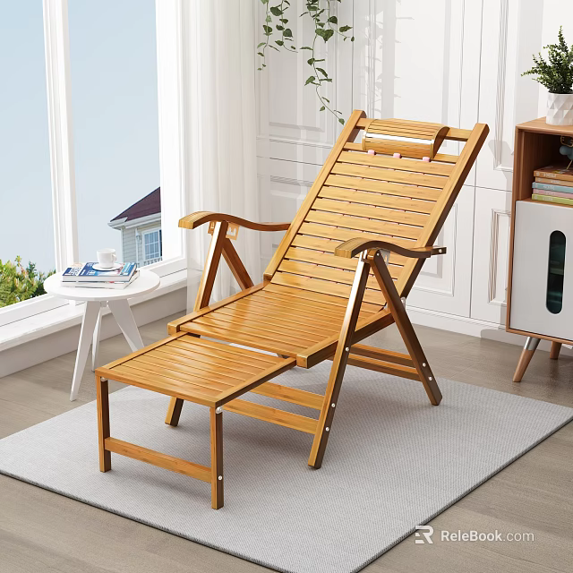 Wooden Lounge Chair with Ottoman in Cozy Indoor Living Space with Natural Light 3d model 
