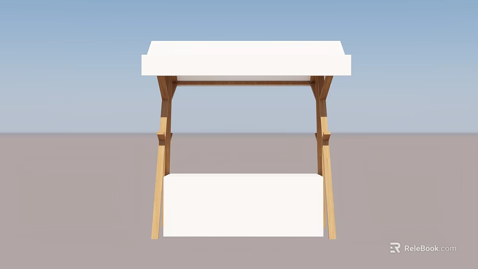 Simple White Top Wooden Table With X Shaped Legs And Lower Shelf 3d model 