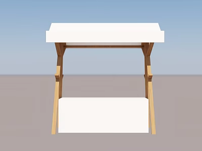 Simple White Top Wooden Table With X Shaped Legs And Lower Shelf 3d model