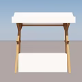 Simple White Top Wooden Table With X Shaped Legs And Lower Shelf