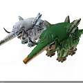 Green And White Fantasy Creature Figurines With Leafy Cover Horns And Long Trunks