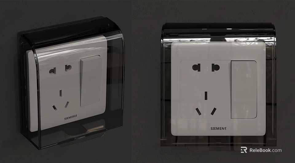 Siemens Wall Mounted Socket And Switch With Transparent Protective Cover Design 3d model 