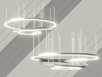Modern Circular Illuminated Pendant Lights With Hanging Metal Frames And Bright Glow 3d model
