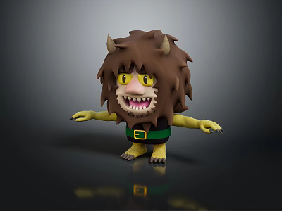 Furry Game Anime Character 3D Model With Brown Fur Yellow Eyes Horns And Claws 3d model