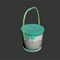 Turquoise Metal Paint Bucket With Handle And Dried Paint Stains