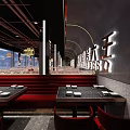Stylish Hotpot Restaurant Interior With Wooden Ceiling Digital Screens Reception Counter And Green Plants